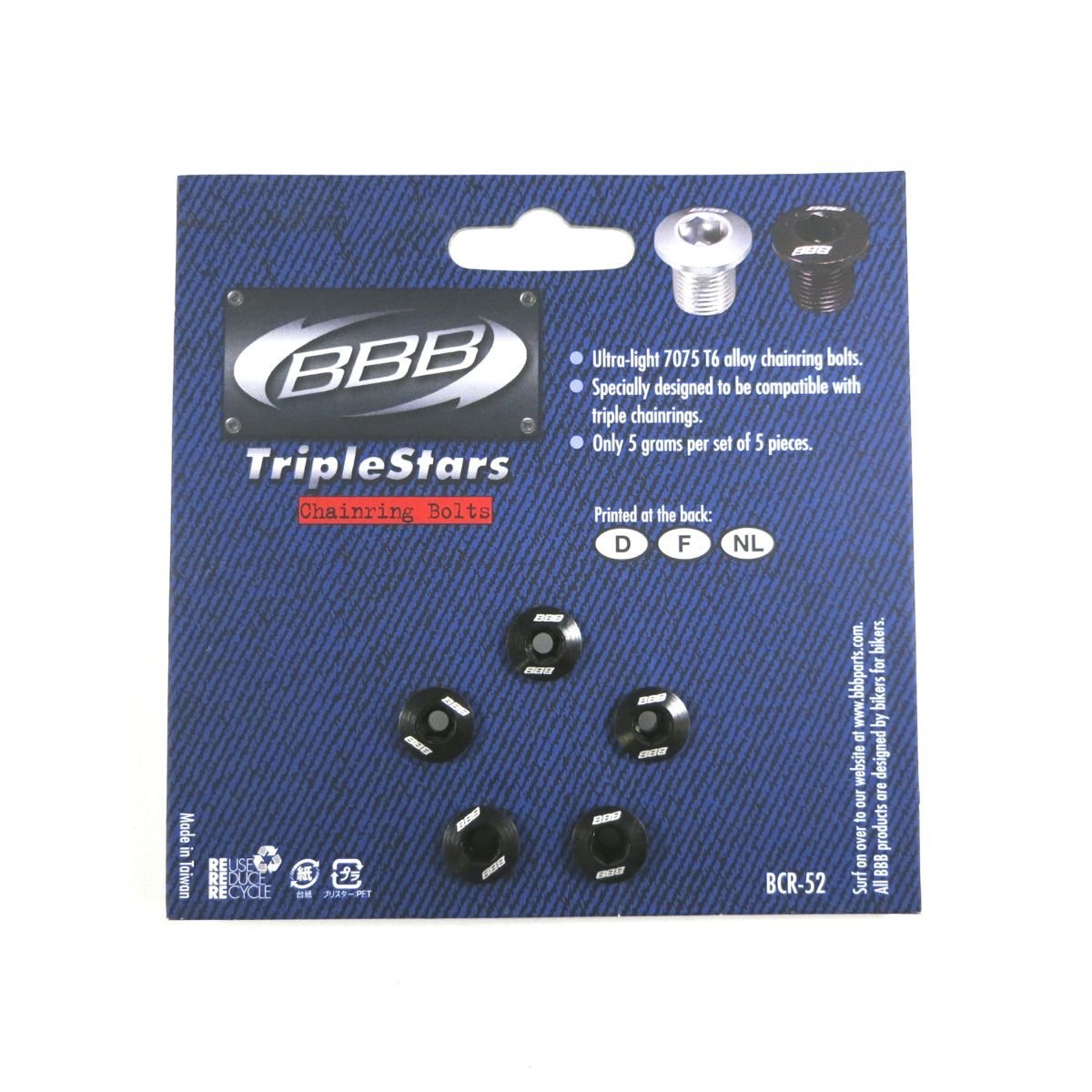 BBB Aluminum Triplestars Chainring Bolts Set of 5 Black